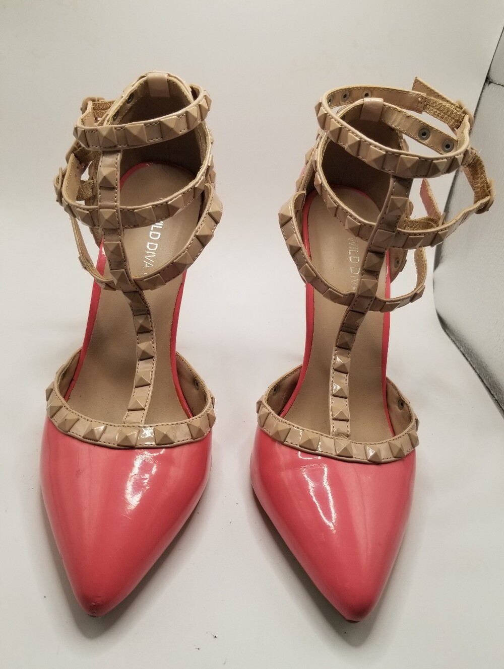Wild Diva Studded Cage Pumps Coral Pink Size 7.5 Stiletto Heels